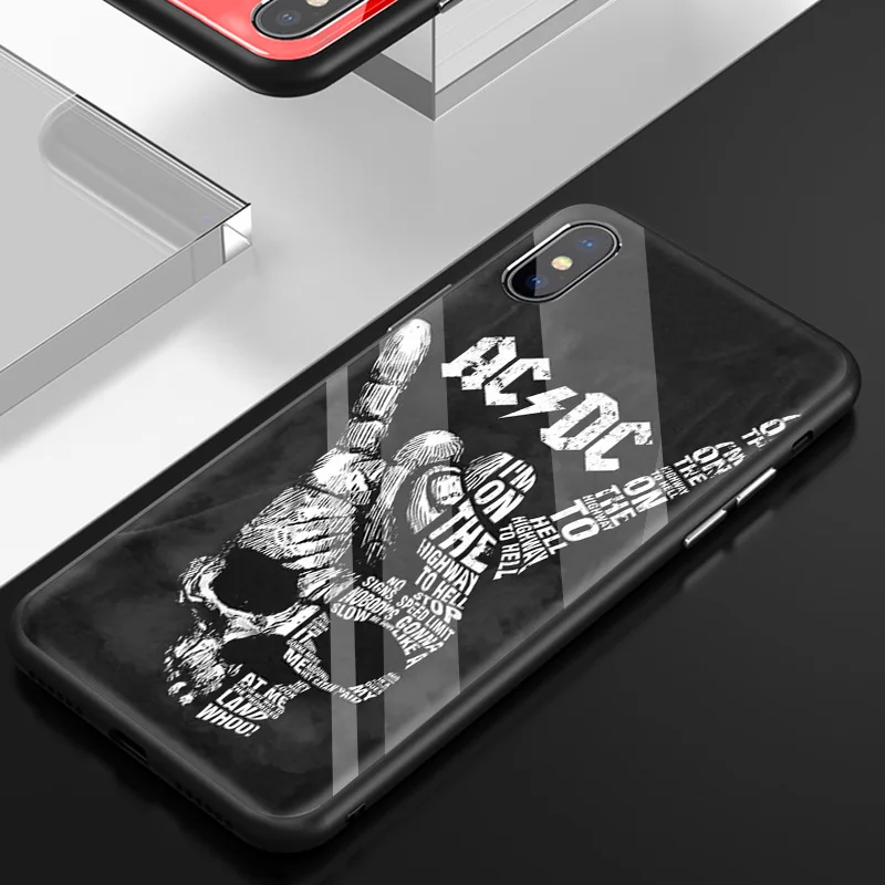 Чехол из закаленного стекла для iPhone 7 чехол для iPhone 8 6 6S 11 11Pro X XR XS MAX Plus ACDC Rock Ac DC Angus Young Print Back Shell