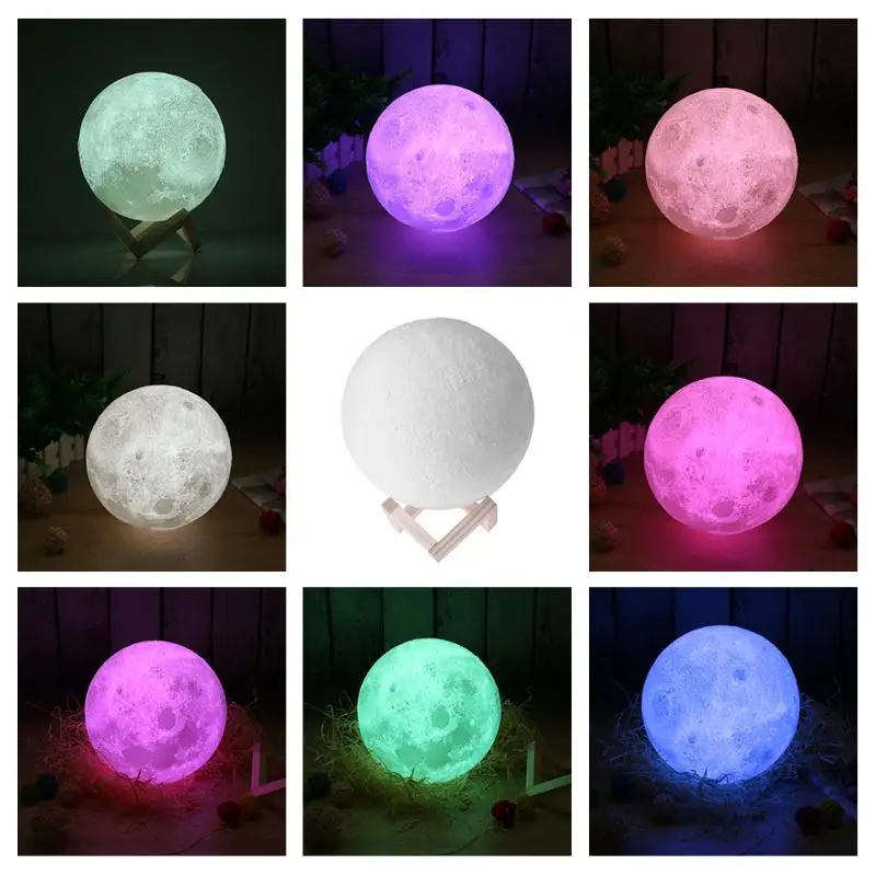

Rechargeable 3D Print Moon Lamp 7 Colors Change Touch Switch Bedroom Bookcase Night Light Home Decor Creative Gift LED Moon Lamp
