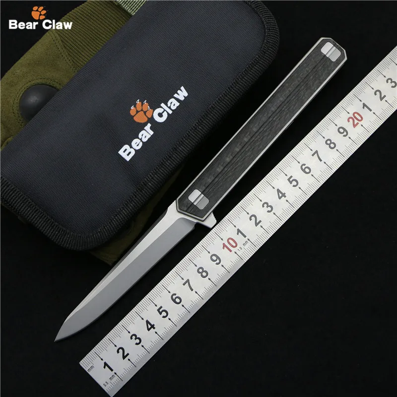 

Bear claw Custom Quartermaster Qwaiken Flipper folding knife M390 steel Titanium CF handle Camping outdoor fruit knives EDC tool
