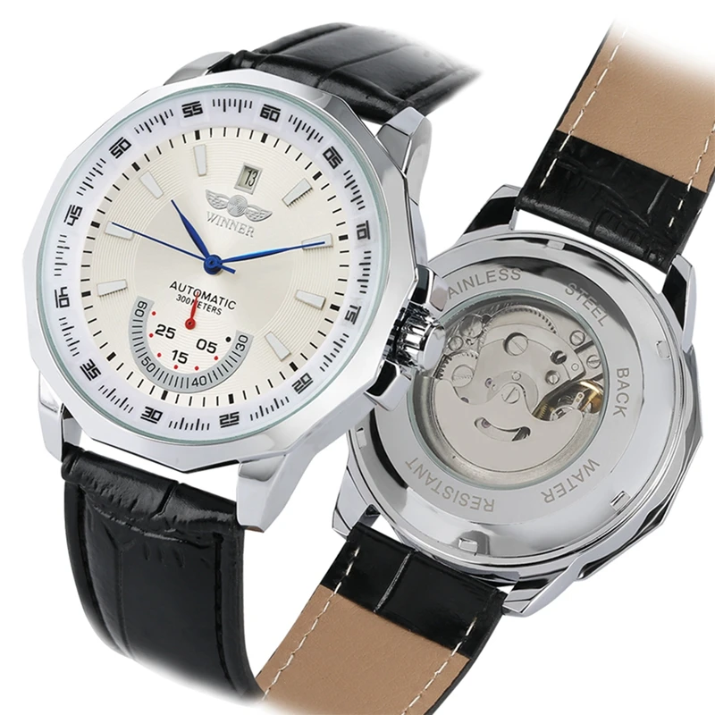 Модные часы Мужские Роскошные автоматические механические часы Топ бренд с автоматическим заводом часы с календарем кожаные спортивные часы для мужчин часы - Цвет: Casual White