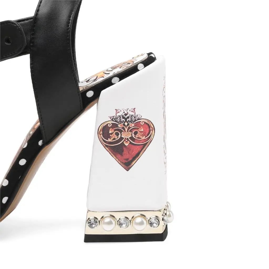 Mcacchi/пикантные сандалии-гладиаторы на массивном каблуке с красным сердцем; женские модельные туфли с цветами, стразы; женские летние свадебные туфли на высоком каблуке