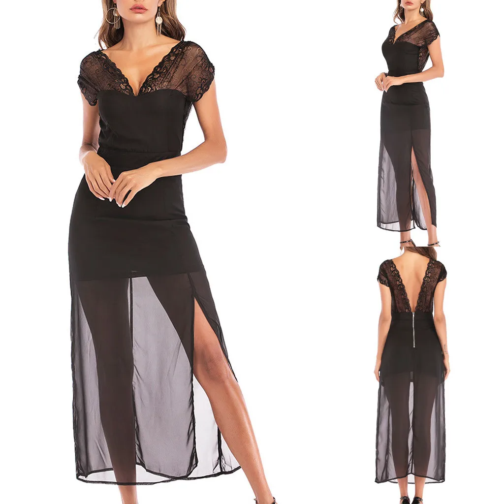 

Women Short Dresses Sleeve V Collar Sleeveless Fork Opening Backless Womens Dress #30