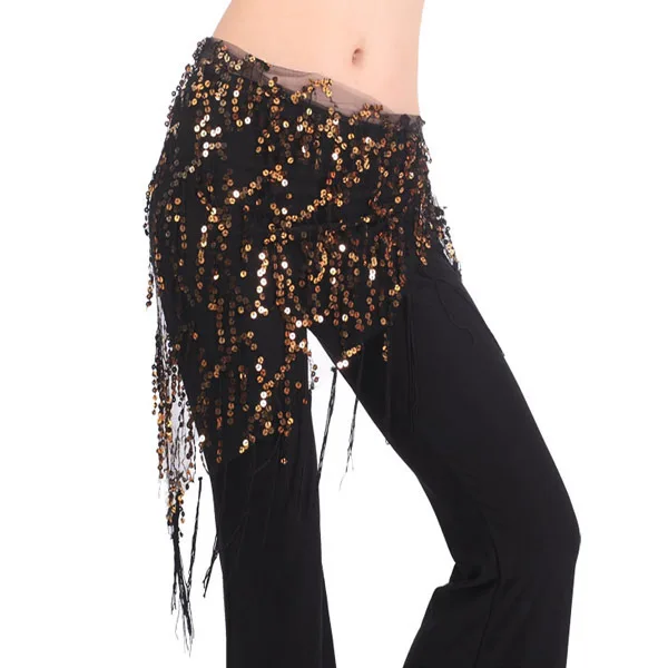 15 Colors Belly Dance Clothes Accessories Stretchy Crochet Net Shawl Triangle Belt Belly Dance Hip Scarf Square Sequins