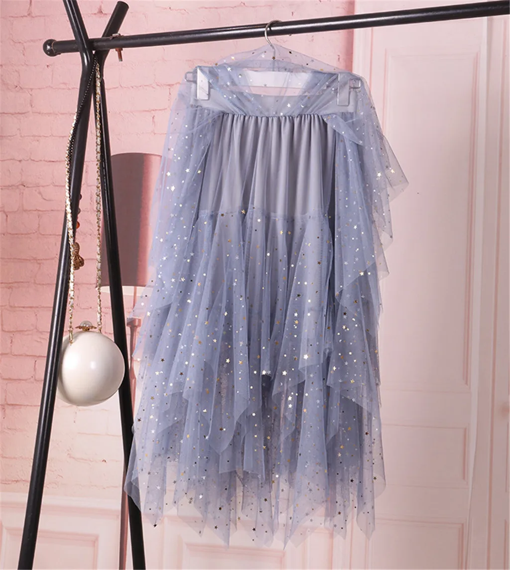 Женская юбка Летняя женская плиссированная блестящая юбка из тюля с высокой талией Милая милая розовая юбка больших размеров для женщин