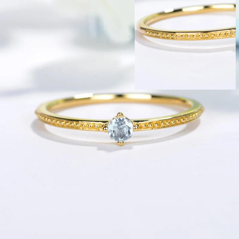 Однотонное обручальное кольцо из желтого золота 14 к, Натуральный аквамарин, 4,5 мм, круглое обручальное кольцо, модные ювелирные изделия
