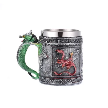

Resin Stainless Steel Beer Mug Creative European Decorative Halloween Gift Dragon Design Home Decor