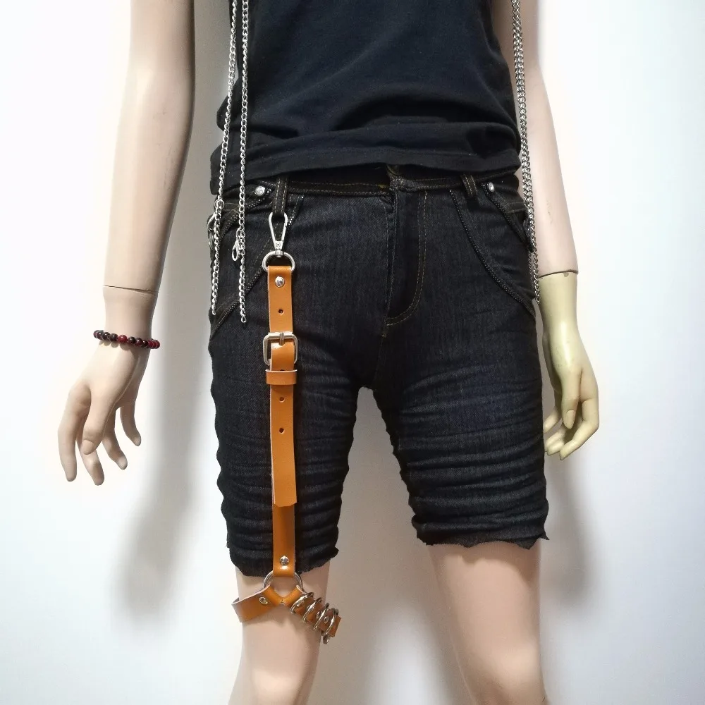 

Men Women New fashion Punk Suspender Single Strap Brown Leather Metal Hook clip adjustable leg ring Handmade Sock Garter Unisex