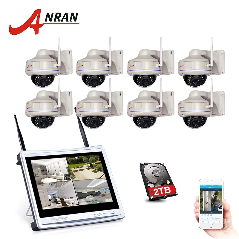 

ANRAN P2P 8CH 12'LCD Screen WIFI NVR 8PCS Security CCTV System 960P HD WIFI CCTV Security Camera Outdoor Video Surveillance Kit