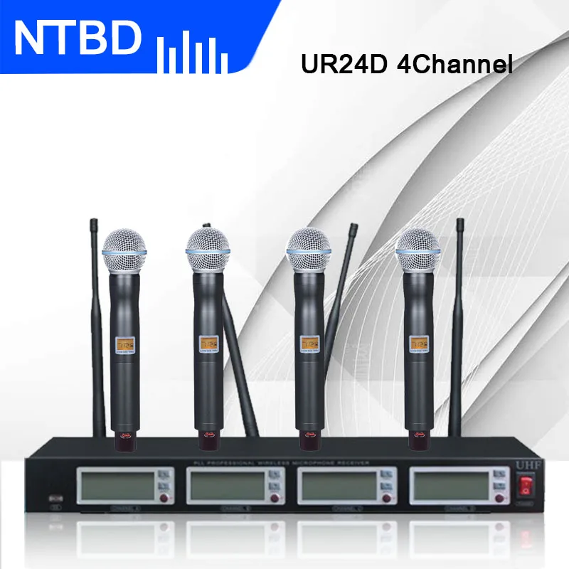 

NTBD Party Home KTV Stage Performance UR24D Professional 4 Channel 4 Wireless Microphone System headset/Lavalier Microphone