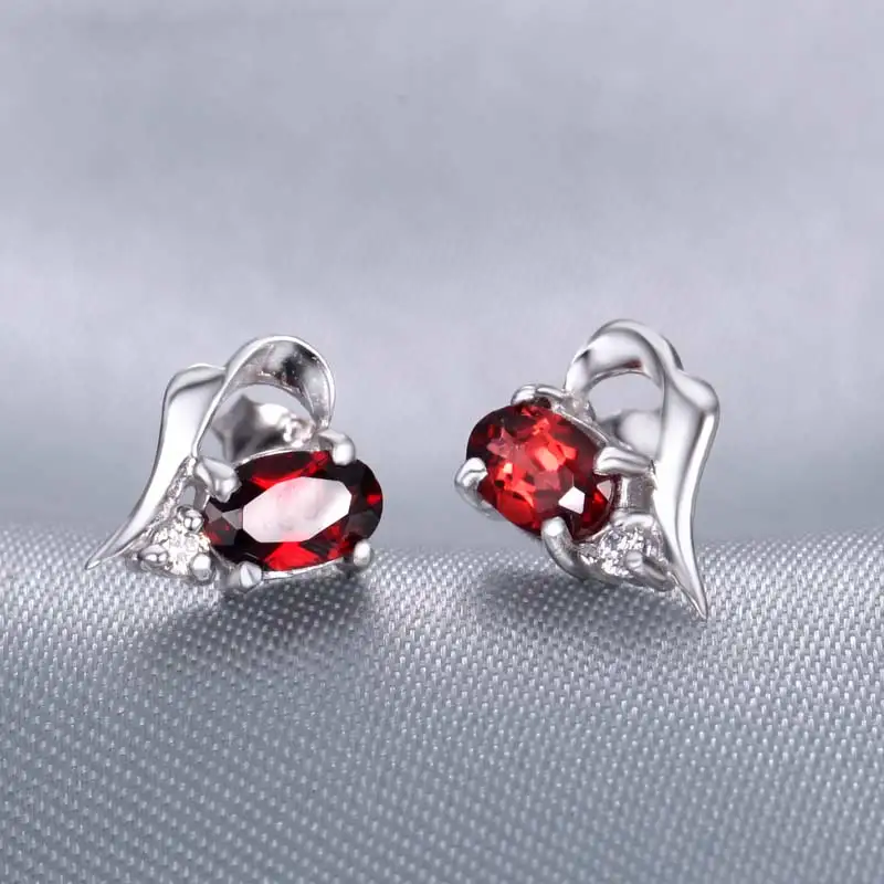 

Natural Red Garnet Earrings Stud 925 Sterling silver Women's Fine Elegant Gem Jewelry Girl Birthstone Valentine Christmas Gift