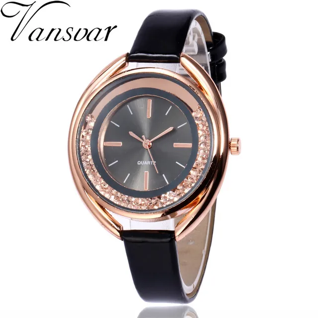 Vansvar Top Brand Women's Watches Elegant Crystal Leather Strap Quartz Watch Ana Vansvar Top Brand Women's Watches Elegant Crystal Leather Strap Quartz Watch Ana