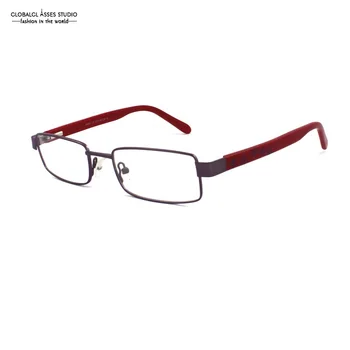 

Rectangle Lens Metal Eyeglasses Women Purple Frame Flexible Hinge Red Acetate Temple Snow Pattern Optical Frame WK97 C3