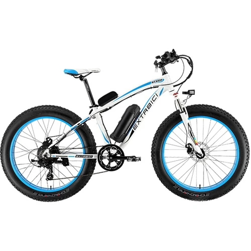 Cyrusher XF660 4,0 электрический велосипед с толстыми шинами, 500 Вт, 48 В, Ач, 7 скоростей, механический дисковый тормоз с регулируемым креплением на руль, велосипедный светильник - Цвет: White Blue