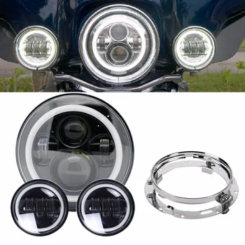 

7 inch Angel Eye Round LED Headlight white DRL+ 4.5" Fog Lights 7" Bracket For motor Road King Street Glide Yamaha Motorcycle