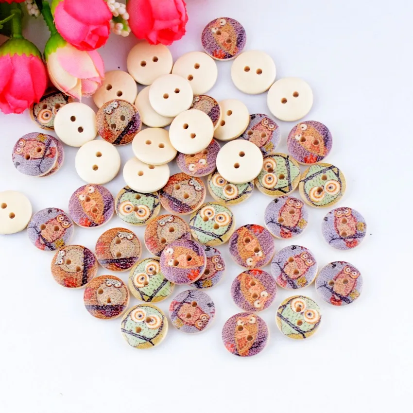 

Free Shipping Retail 10 Random Mixed 2 Holes Print Owl Wood Buttons 15mm Dia. Sewing Tools For Diy Clothing Accessories F0592