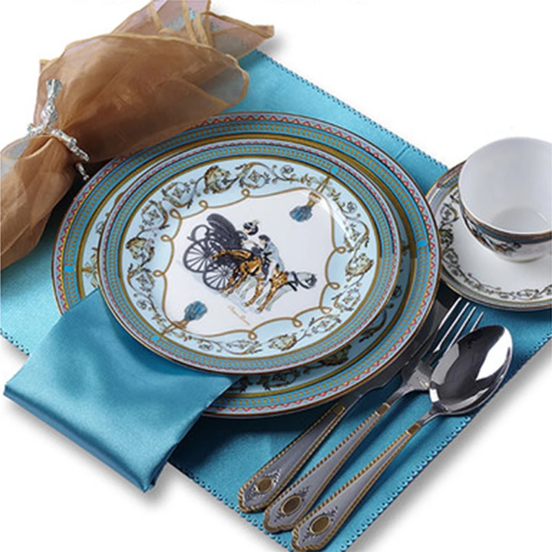 

European Western Plate Set Glaze Bone China Steak Dinnerware Hotel Sample Room Ceramic Decoration