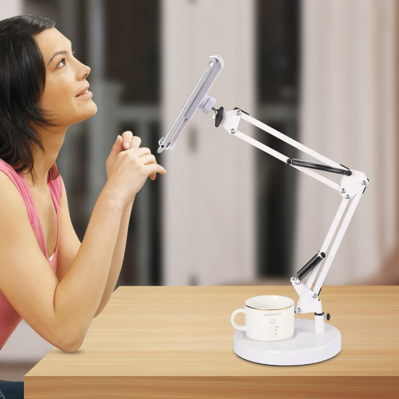 

Aluminum Arm Tablet Stand,Hands Free Desk Holder 360 Swivel Foldable Easy-lock Padded Telescopic Rack Mount for iPad Air Mini