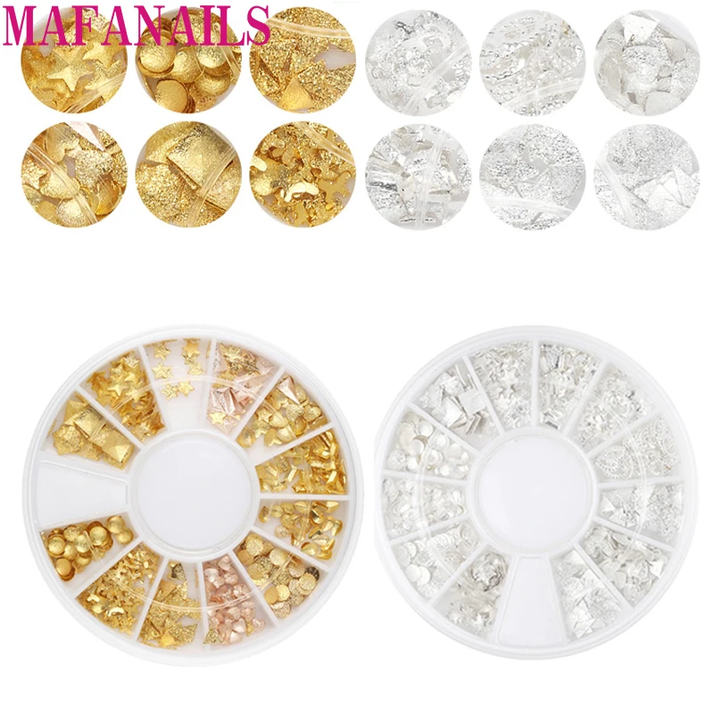 

1 Wheel Metal Gold Silver Textured Nail Art Studs Mix Design in Wheel For DIY Rose Gold Rivet Nail Studs 3D Nail Art Decoration