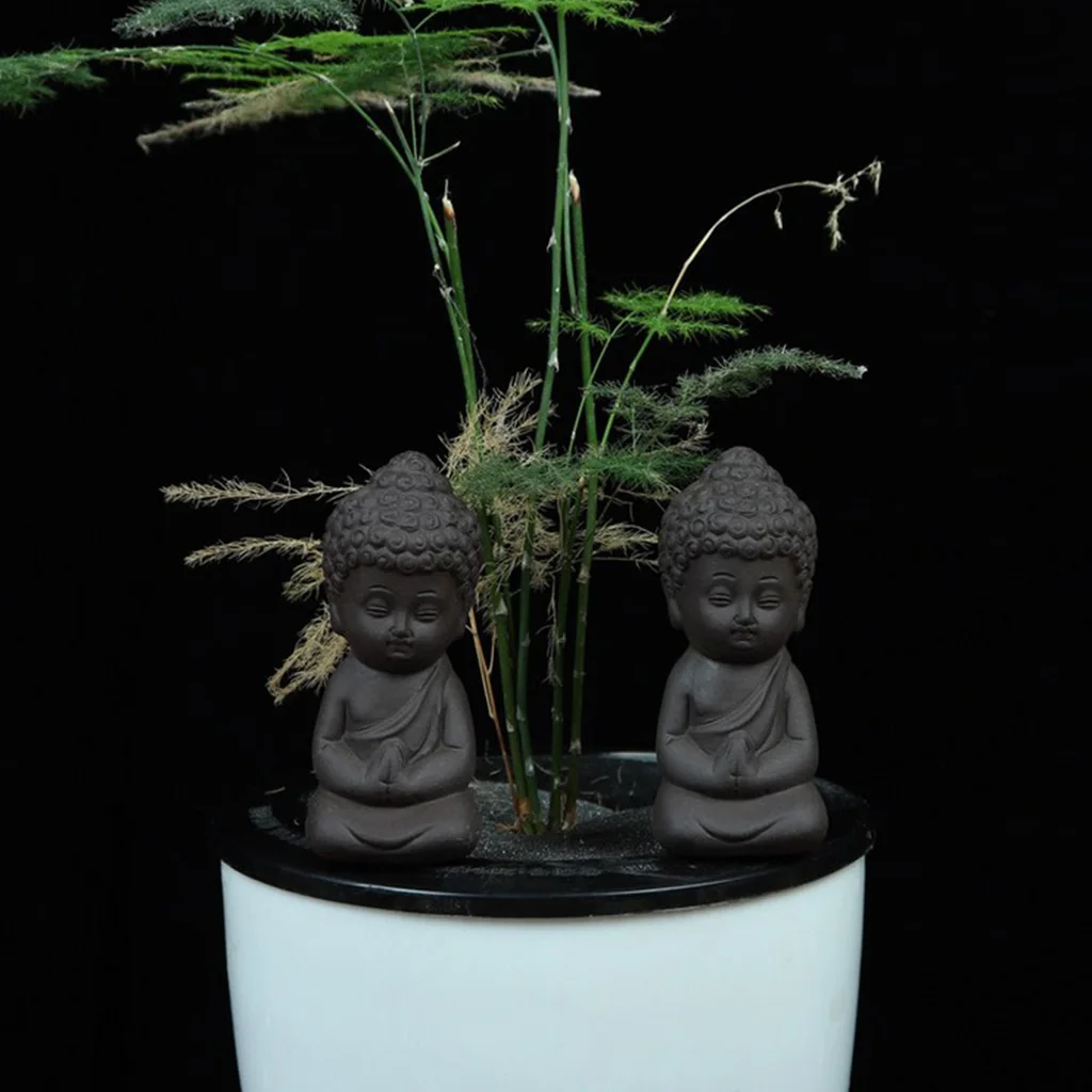Little Buddha Figurine Tea Pet Decoration - Black Pottery Tea Accessory