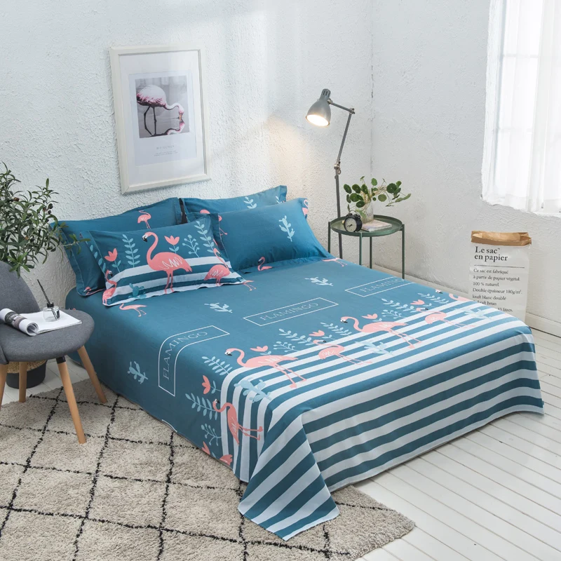 1-Piece-100%-Cotton-Bed-Sheets-Cartoon-Pink-Flamingo-Printing-Flat-Sheet-Twin-Full-Queen-King-Size-Bedsheet-Single-Double-Bed-Linen