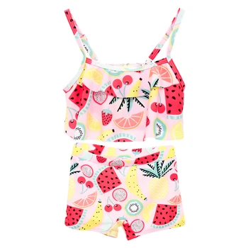 

KAVKAS Childs Girl Fruit Print Swimwear Baby Girl Bikini Kids One Off Shoulder Swimsuit Bathing Suit One-Piece Swimming Clothes
