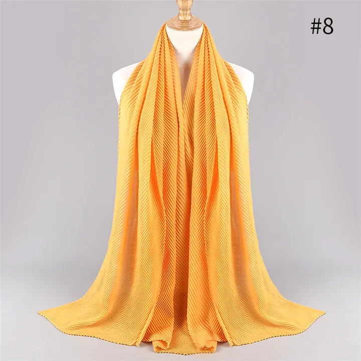 Women Pleated Cotton Hijabs Scarf Plain Wrinkle Crinkle Crimp Shawl Wraps Stole Muffler Muslim Hijab Headscarf 22Color 180x80cm - Цвет: 8 yellow