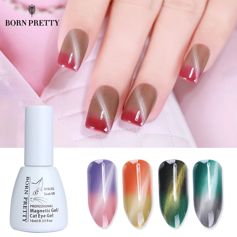 

BORN PRETTY Thermal Cat Eye Nail Gel Polish 10ml Temperature Color Changing Soak Off UV Gel Magnetic Stick Needed