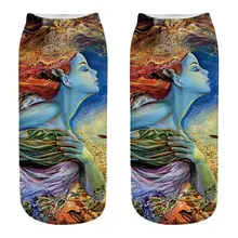 Унисекс пары абстрактные красивые женщины масляной живописи стиль низкий вырез короткие носки лодки красочные 3D цифровой печати смешные чулочно-носочные изделия