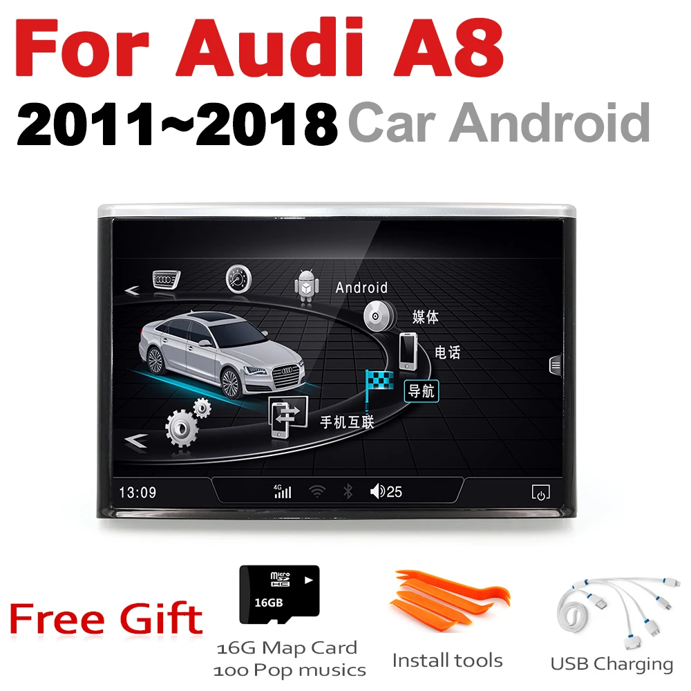 

8 inch Andrid 7.0 up Car Multimedia Player For Audi A8 4H 2011~2018 MMI radio gps Navi Map WiFi original style Bletooth