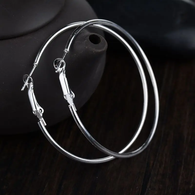 60 мм, большие круглые серьги, серебряный, золотой пирсинг, круглые серьги-кольца для женщин, креольские ювелирные изделия, серьги Aros Brinco Argola - Окраска металла: Silver
