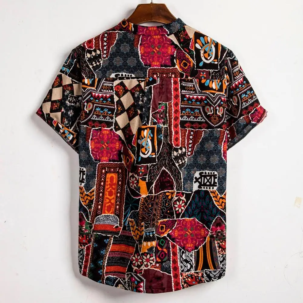 Рубашки мужские Гавайские рубашки с коротким рукавом с этническим принтом галстук краситель льняная рубашка блузка camisas Гавайская пара hombre Прямая C