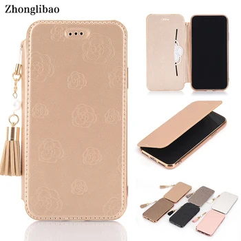

Luxury Slim Flip Case for Iphone X 8 7 6 6S Plus Xs Max Xr Cute Mountain Tea Flower Pu Leather TPU Silicon Cover Tassel Pearl