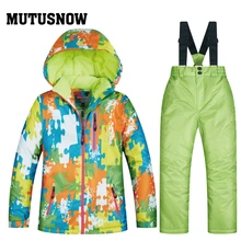 Детский лыжный костюм высокого качества; очень теплая лыжная куртка для мальчиков и девочек; комплект со штанами; Водонепроницаемая Куртка для сноуборда; зимний детский лыжный костюм