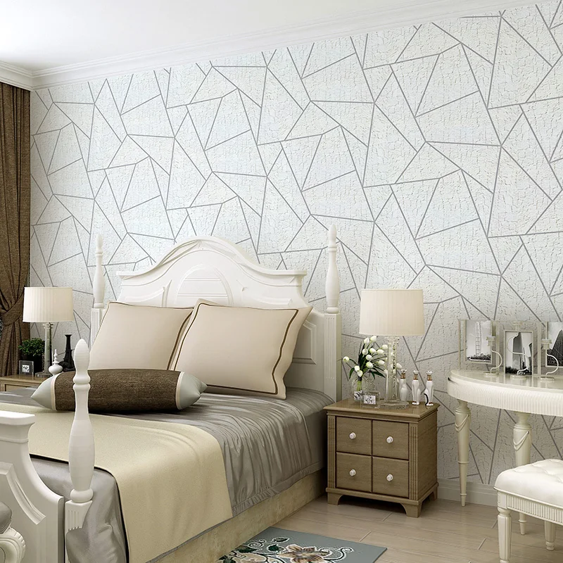 

High Grade Black Gray White Geometric lines Wallpaper 3d Flocking for Living Room Home Decor White Non-woven Wall Paper