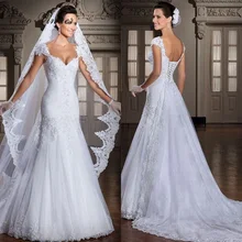 Vestido De Noiva свадебное платье с аппликациями и открытой спиной со шнуровкой сзади Свадебное платье Memaid свадебное платье с расширенным съемным подолом, платье vestido De noiva W0012