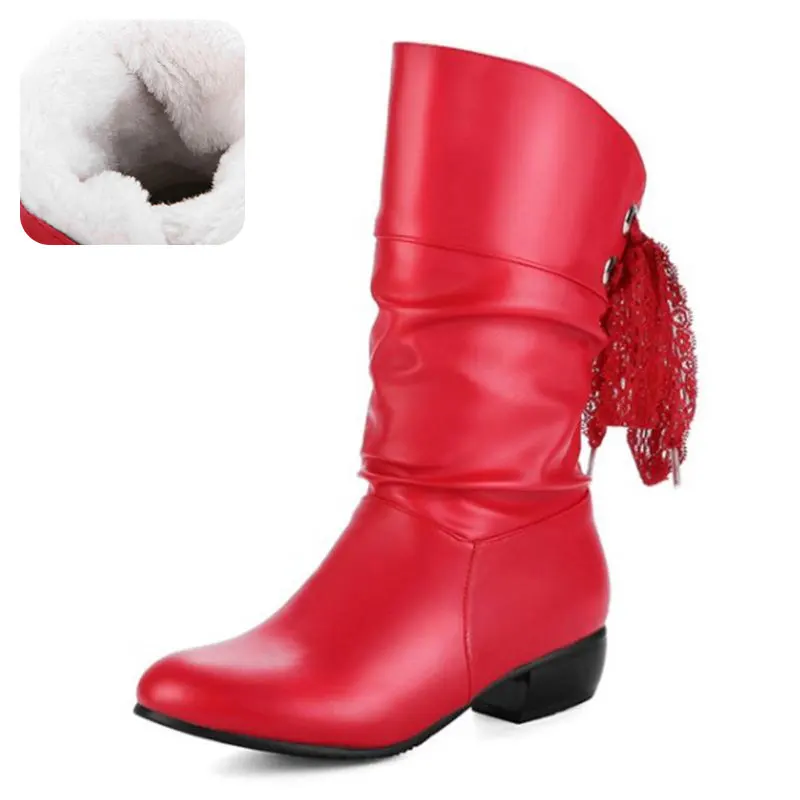 TAOFFEN/размеры 31-47; женские ботинки; полусапожки с Плюшевым Мехом; зимняя обувь; женские модные простые полусапожки; женская обувь - Цвет: red fur
