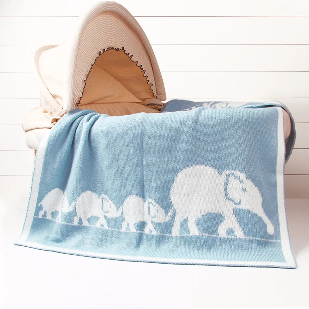 Ребенка пеленать Одеяло с принтом слона крючком младенческой корзина постельные принадлежности крышка осень дети диван кондиционер