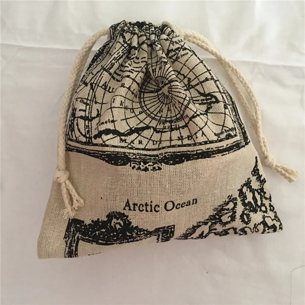 

HMS 1pc Cotton Drawstring Bag Multi-purpose Organizer Pouch Party Gift Bag Map of the World 9211f