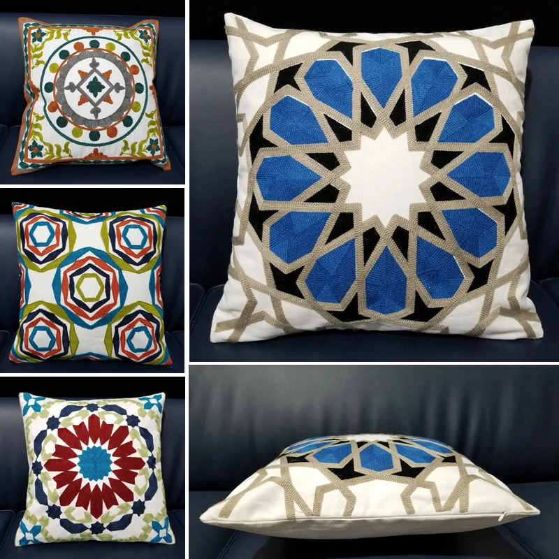 

Round Geometric Embroidered Decorative Handmade Square Cotton Throw Pillows Case Cushion Covers for Home Sofa Car Decoration