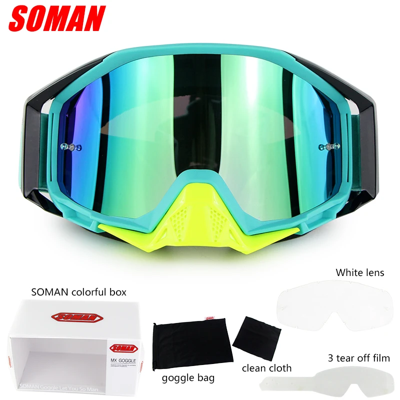 Soman бренд очки для мотокросса ATV шлем мотоциклетные очки Гонки внедорожных мото велосипед солнцезащитные очки SM13 с прозрачными лен+ отрыва