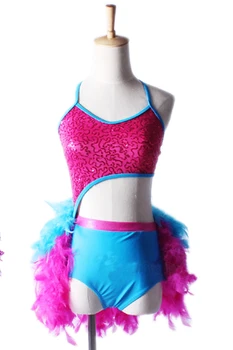 

Professional Children's Girl Latin Dance Dress Up Red Feathers Sling Sequins Belly Sexy Dance Skirt Ballet Leotards For Children