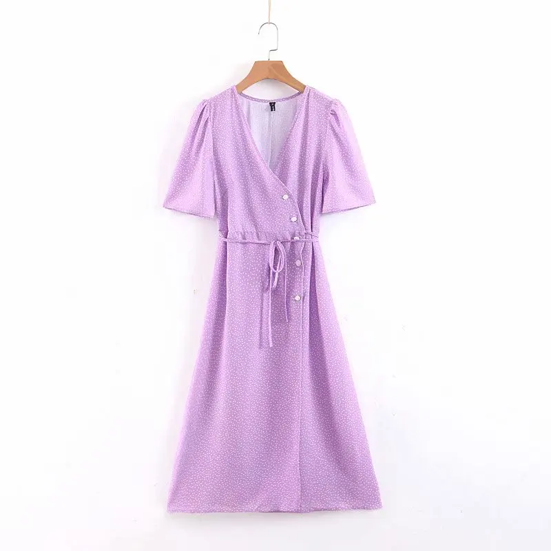 Элегантное винтажное фиолетовое платье миди с v-образным вырезом, женское платье трапециевидной формы с высокой талией на весну и лето, женское платье для вечеринки, стиль блогеров Vestidos