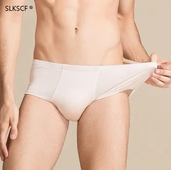 

[SLKSCF] 100% Pure Silk Men's Briefs Men U Shape Cutting Antibacterial Comfortable Sexy Underpanties Middle Waist Male Panties