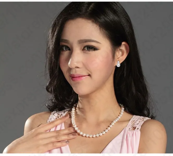 Комплект из колье и серёг серебра 925 пробы|pearl earrings necklace|earrings necklacewedding jewelry sets |