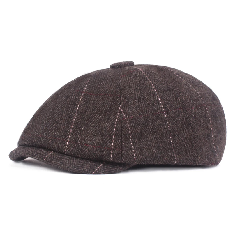 New spring Striped Gatsby Newsboy Cap truck Hat for Men Golf Driving Flat Cap Berets Hat Peaky Blinders Hat - Color: coffee