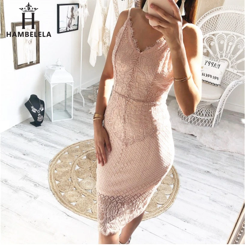HAMBELELA Sexy Strap Midi Dress Women Sleeveless V-Neck Summer Bodycon Dress Hollow Out Backless Evening Party Bandage Dress (1)