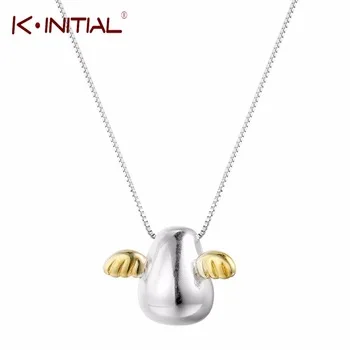 Kinitial 925 Sterling Silver Necklace Charm Angel Egg Necklaces Golden Wings Necklace Women Clothing Accessories Jewelry