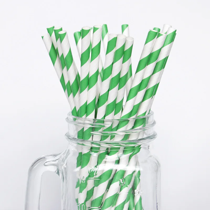 200 Striped Paper Straws - Biodegradable Party Drinking Straws, 7.75 Inch