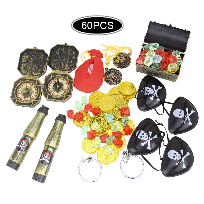 

2019 New 60pcs Pirate Toys Kids Boy Girl Cosplay Pirates Gold Coins Prize Award Toys Gift New Year Birthday Party Favors