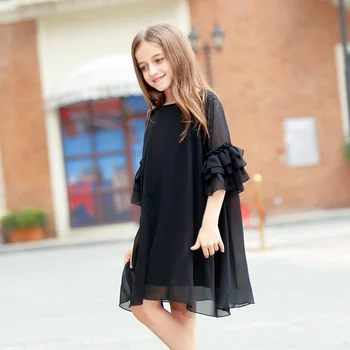 

Kids Dresses For Girls Black Chiffon Dress Summer Girl Princess Dress Big Girl Clothes Size 6 7 8 9 10 12 14 15 year